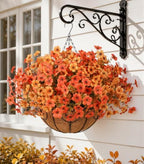 HyeFlora Artificial Flowers with Hanging Basket Planter for Home Decoration, Daisy with Eucalyptus Leaves Outdoor Indoor Garden Yard, Metal Coconut Lining Basket with Faux Plant (Fall-OrangeYellow) - Image 5