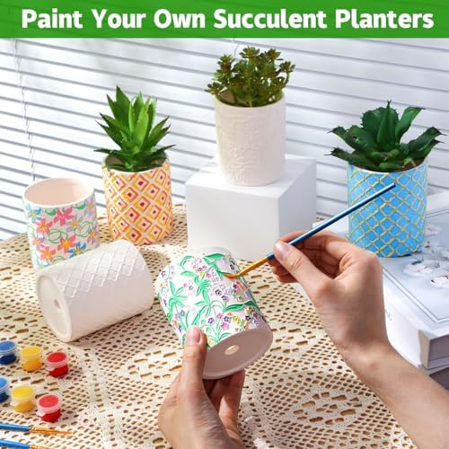Zubebe 12 Pcs Paint Your Own Ceramic Pots Bulk Unfinished Succulent Pots Craft Kit with Drainage Hole Mini Paintable Plant Vase Ready to Paint Planter for Cactus DIY Craft (Classic) - Image 3