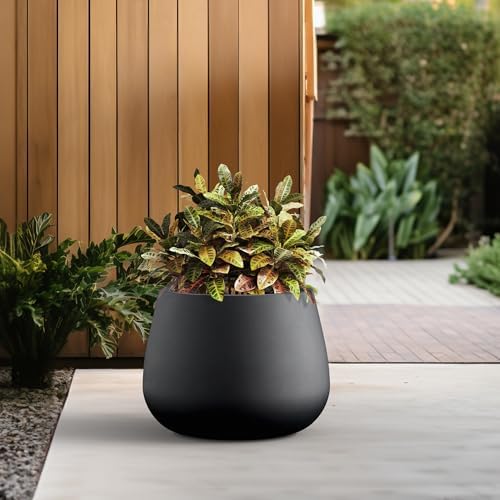 Kante Black Concrete Planter 18.1" Dia All-Weather Round Accent Pot - Image 4