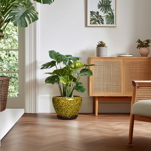 10 Inch Ceramic Pots for Plants, Indoor Plant Pot, Yellow Leopard - Image 3