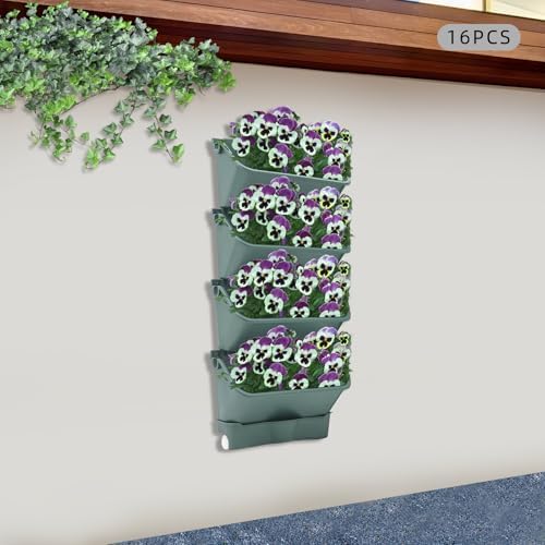 Wall-Mounted Vertical Garden Planter Set – 24 Self-Watering Planters with Drainage Pipe, Stackable Wall Planters for Indoor & Outdoor Use (Green, 16PCS) - Image 4