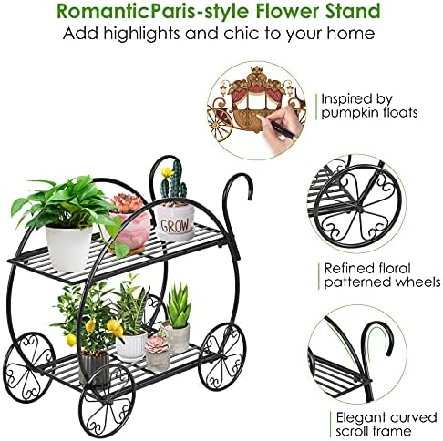 S AFSTAR Metal Plant Stand, Two Tiered Garden Cart Shelf for Indoor Outdoor Home Garden Patio, Parisian Style Flower Pot Holder, Stable and Durable - Image 4