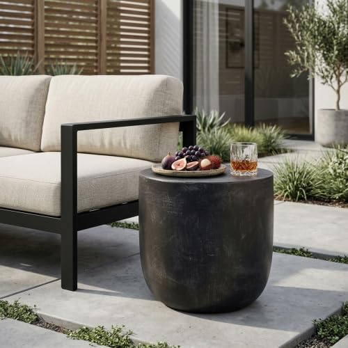 ø15.5'' Concrete Side Table Black End Table for Outdoor & Living Room, Modern Retro Drum Style, Durable and Lightweight, Cement Material, No Assembly, Matte Black - Image 5
