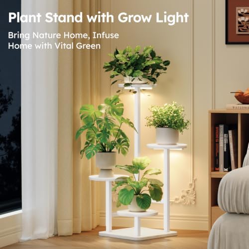 Homsorout Plant Stand Indoor with Grow Light, 4-Tiered Tall Plant Stand Indoor, Metal Plant Shelf with Adjustable Light, Ideal for Living Room, Garden, Patio white - Image 2