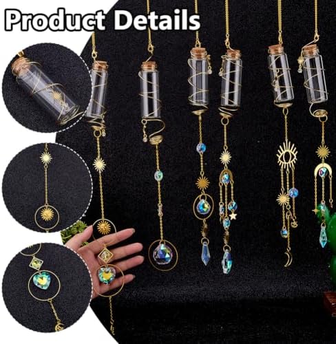 DICOSMETIC 6Pcs 6 Styles Hanging Plant Propagation Station Wishing Bottle with Crystal Ball Prisms Suncatcher Glass Hanging Propagation Tubes Vases with Gold Metal Chain for Home Indoor Decor - Image 3