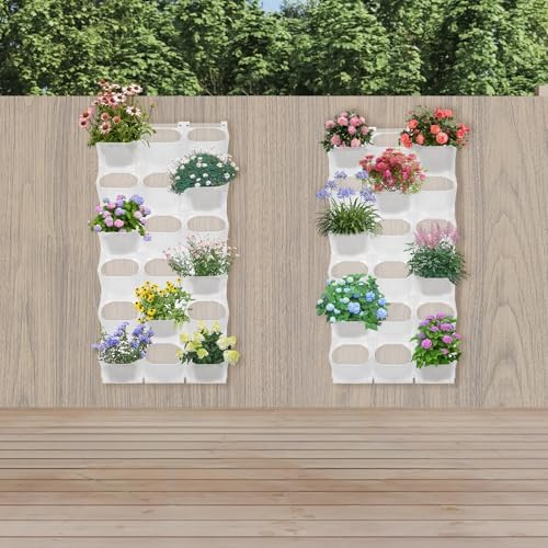 Vertical Wall Planter, Stackable Wall-Mounted Planter Indoor Outdoor w/36 Plastic Pots Living Wall Garden w/36 Non-Woven Fabrics Vegetable Hanging Pocket Holder Flowerpot (White) - Image 5
