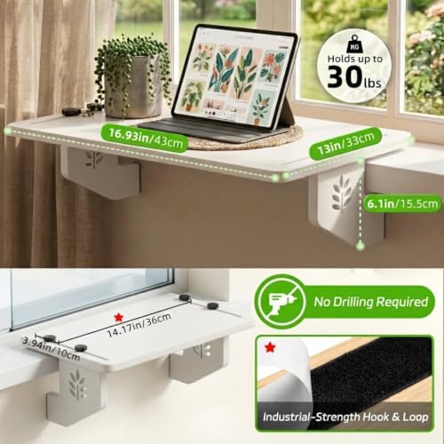 Set of 2 Window Sill Plant Shelves, 17''x13‘’ Window Sill Extender, Heavy-Duty Solid Wood Window Shelf for Plants, Renter Friendly No Drilling/Damage, Holds Up to 30 LBS (2, White) - Image 3