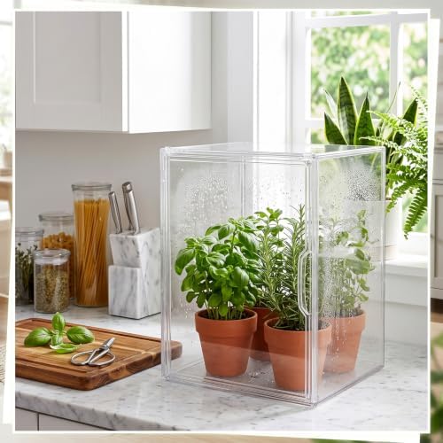 Marsui 4 Pack Mini Greenhouse for Indoor Plants, Clear Acrylic Tabletop Greenhouse with Magnetic Door, Stackable Plant Grow Tent for Seed Starting, Herbs, Succulents, 14.2 x 10.6 x 8.7 in - Image 5