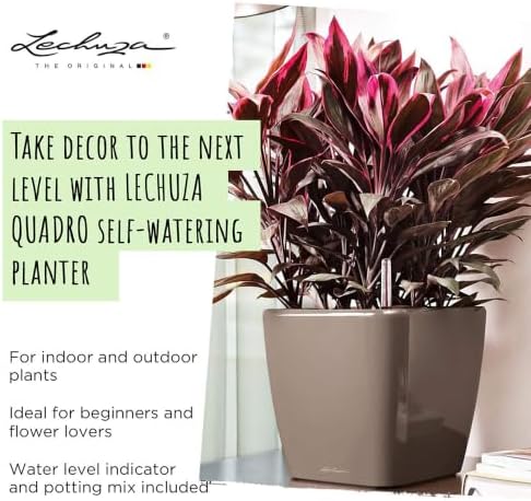 Lechuza Quadro LS 28 Charcoal Metallic, Self-Watering Square Planter, H10.2 L11 W11 in - Image 6