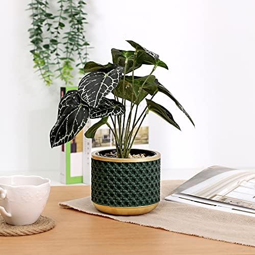6&4.4 Inch Cement Planter Decorative Pots with Drainage Hole for All House Plants, Succulents, Flowers, and Cactus (Gold Green) - Image 3