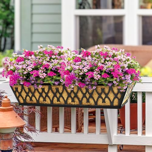 4 Pack 30 Inch Window Boxes Planters Railing Planter Box with Adjustable Brackets for Porch Fence Patio Balcony Hanging Flower Baskets with Coco Liners for Outdoor Garden Decor - Black - Image 4