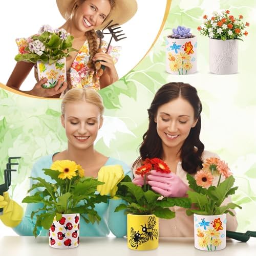 Zubebe 12 Pcs Paint Your Own Ceramic Pots Bulk Unfinished Succulent Pots Craft Kit with Drainage Hole Mini Paintable Plant Vase Ready to Paint Planter for Cactus DIY Craft (Insect) - Image 6