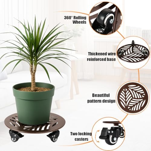 3-Pack Large Metal Plant Caddy with 3 Wheels 12 Inches Heavy-duty Rolling Plant Stands with Casters Wheeled Flower Pot Mover Rollers Rust-proof Iron Planter Dolly Coasters for Indoor Outdoor Use - Image 2