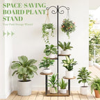 Plant Stand Indoor with 2 Hanging Hooks, 5 Tiered Corner Plant Shelf Flower Stand for Multiple Plants, Plant Stands Organizer Rack for Living Room Balcony Patio Garden (Black+Brown, Round) - Image 6