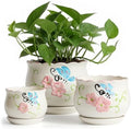 Ceramic Plant Pots with Drainage Holes and Saucers, Small Planters Set of 3 by STHIE