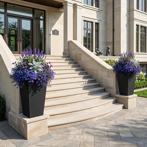 GIANTEX 22.5'' Square Taper Planter Set 2, Self-Watering Flower Pots, Black - Image 4
