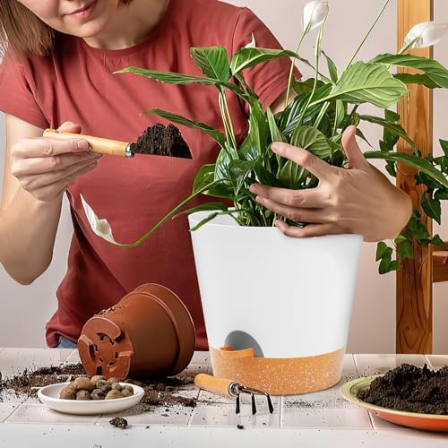 GARDIFE 10/9/8 inch Plant pots, planters for Indoor Plants, self Watering Plant Pot, Flower pots, White - Image 7