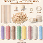 Wesnoy 268 Pcs Macrame Kits for Adults Beginners Weaving Supplies with 3 mm Macrame Cord Cotton, Wooden Beads, Wooden Rings and Sticks for DIY Plant Hangers Wall Hangings, No Insturctions (Pastel) - Image 2