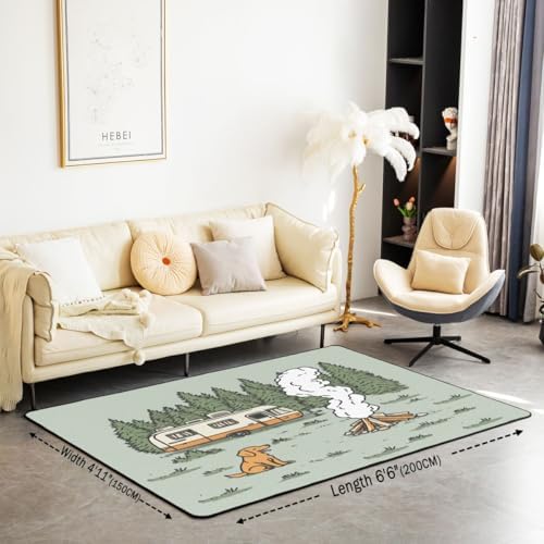 Erosebridal Rv Area Rug 6'6" x 4'11" Camp Living Room Rugs Bonfire Cartoon Cute Dog Pine Tree Decorative Carpet Grassland Camping Animal Indoor Floor Mat - Image 2