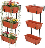 OYEAL Hanging Flower Pots for Railing Fence Outdoor Window Boxes Planter with Adjustable Hooks, Set of 2 Deck Rail Planters with 6 Detachable Plastic Planter Boxes, Drainage Holes, Brick Red by OYEAL