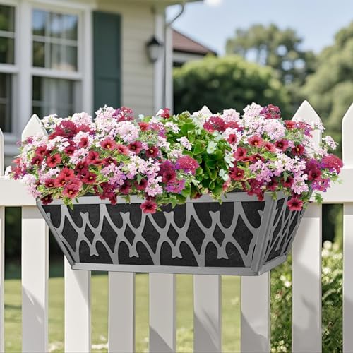 4 Pack 16 Inch Window Boxes Planters Railing Planter Box with Adjustable Brackets & Non-Woven Fabric Plant Grow Bags Deck Railing Planter Boxes Balcony Hanging Flower Box for Outdoor Plants - Image 2