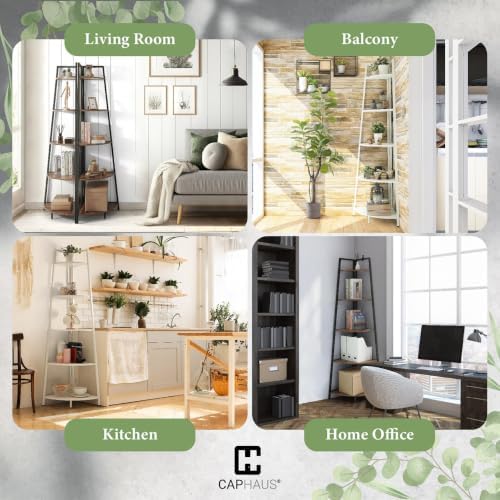 CAPHAUS 6-Tier Corner Shelf Stand, Tall Display Shelves, Ladder Corner Wood Storage Plant Bookshelf with Metal Frame, Versatile Shelving Unit Bookcase for Home Office Space, White - Image 6
