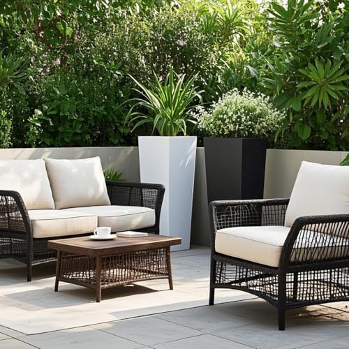 GreenShip 27 Inch Tall Planters Set of 2, White Outdoor Planters - Image 6