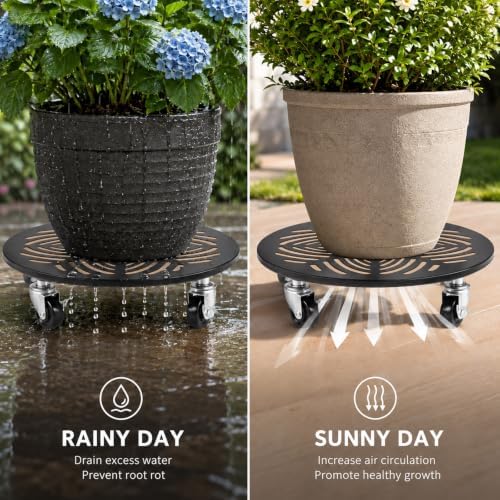 12 Inch Metal Plant Caddy with Wheels Set of Three Heavy-Duty Rolling Plant Stand Lockable Wheels Plant Dolly for Indoor Outdoor Planters Flower Pot Mover Rollers Plant Coasters Trolley - Image 4