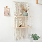 Macrame Wall Hanging Shelf,Boho Woven Tassel Shelves Plant Holder by Cyxunand