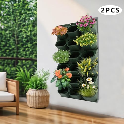 Vertical Wall Planter, 36pots Wall-Mounted Flower Pot Holder, Vertical Pocket Garden Wall Planter Outdoor Hanging Flower Pot, Stackable Grow Bags for Flowers Vegetables Fruits (Dark Green) - Image 5
