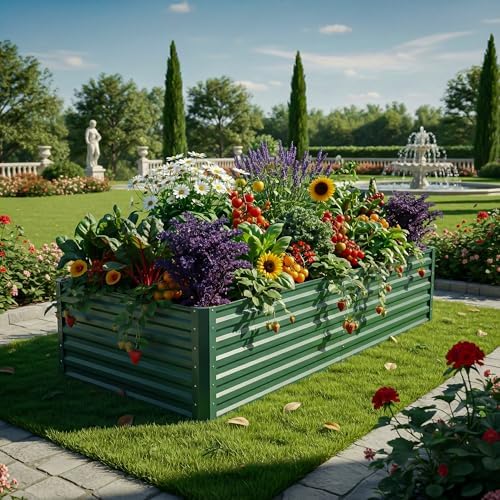 YITAHOME 4pcs 72x36x24 in Galvanized Raised Garden Bed Kit, Large Metal Planter Box with Gloves & Support Rod, Outdoor Flower Bed for Plants Vegetables, Green - Image 2