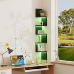 Qupui 49" Corner Wall Shelf with LED, 5-Tier Floating Bookshelf, Black - Image 7