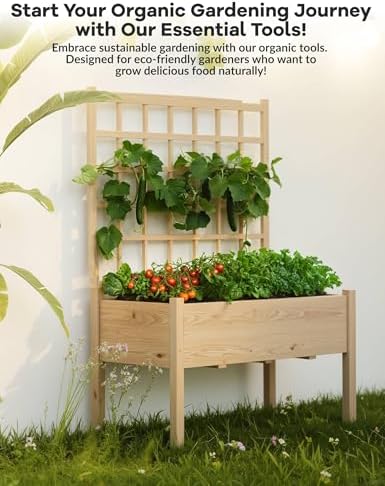 Garvee Wooden Raised Garden Bed with Trellis, 46.46x23.23x65.35IN Elevated Planter Box with Legs for Climbing Plants, Vegetables & Flowers - Image 5