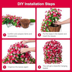 Artificial Flowers with Hanging Basket, Outdoor Faux Plants UV Resistant - Image 3