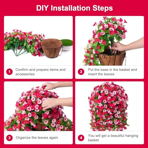 Artificial Flowers with Hanging Basket, Outdoor Faux Plants UV Resistant - Image 3