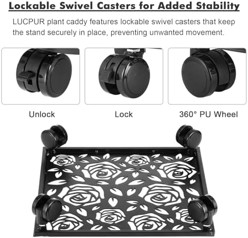 Plant Caddy with Wheels, 3 Pack 12” Rolling Plant Stand Plant Rollers Heavy Duty Plant Dolly with Casters Indoor & Outdoor Wrought Iron Metal Plant Tray with Lockable Wheels for Large Flower Pots - Image 4