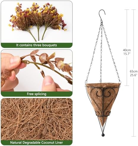 Fake Mums Fall Artificial Hanging Flowers Basket for Outdoor Decoration - Image 2