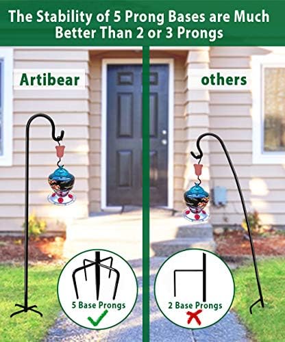 Adjustable Outdoor Shepherd Hook Stand with 5 Prong Base, 108 Inches Tall 3/5 in Thick, Shiny Black (1 Packs) - Image 3