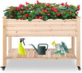 Outvita Raised Garden Bed on Wheels, Mobile Elevated Wood Planter with Lockable Wheels, Woven Fabric Cloth and Storage Shelf for Flowers, Vegetables Backyard Balcony by Outvita