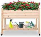 Outvita Raised Garden Bed on Wheels, Mobile Elevated Wood Planter with Lockable Wheels, Woven Fabric Cloth and Storage Shelf for Flowers, Vegetables Backyard Balcony by Outvita