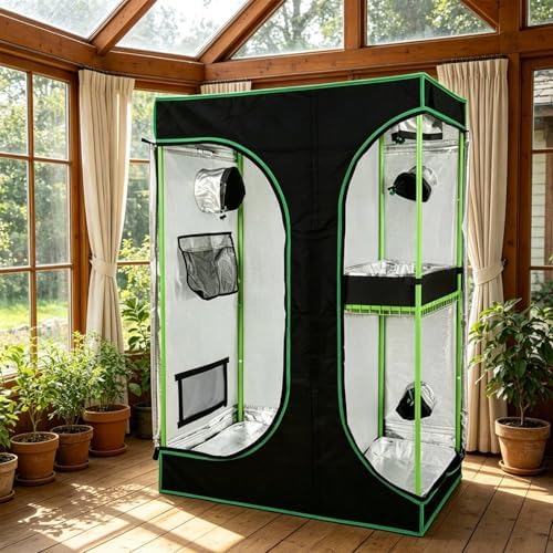 Indoor Grow Tent Grow Tent Greenhouse Cabinet Chamber with 2 in 1 Chambers Light Blocking 600D High Reflective Mylar Observation Panel Metal Structure, 150-120-200 - Image 2