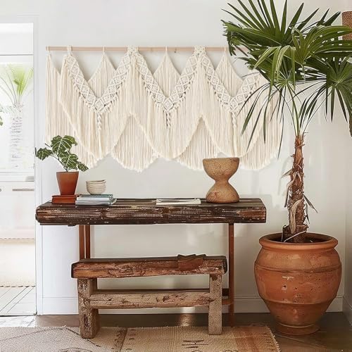 Macrame Wall Hanging Wedding Hanger Tassel Knotting Boho Decor 47"W*25"L - Image 4