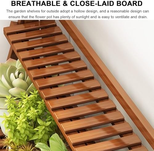 Bamboo Ladder Plant Stand 3 Tier Foldable Flower Pot Display Shelf Rack for Indoor Outdoor Multiple Plants Home Patio Lawn Garden Balcony Organizer Planter Holder,50cmL - Image 4
