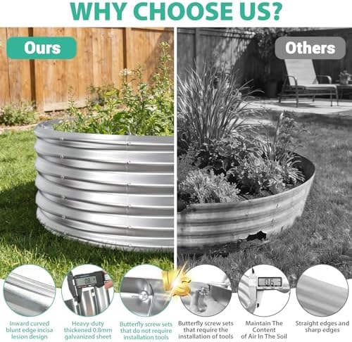 YSEJOMP 17" Tall 48" Diameter Round Raised Garden Bed Kits Outdoor Silver - Image 5