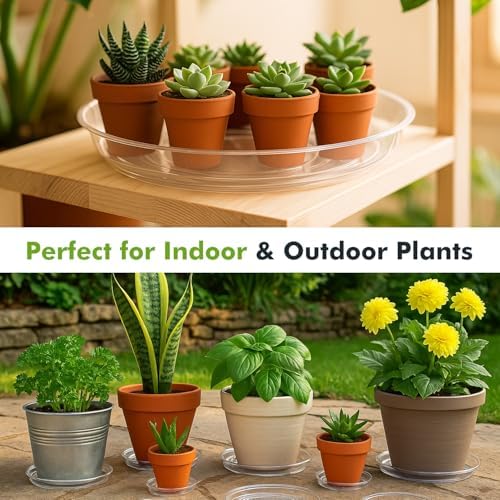 70 Packs 10" Clear Plant Saucers for Indoor Outdoor Use Heavy Duty Plastic Plant Trays for Planter Flower Pot Drip Trays to Catch Water, Bulk 4 to 20 Inch, Round Transparent - Image 3