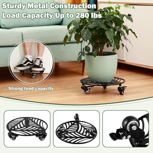 2 Packs Metal Plant Caddy with Wheels 12 inches Heavy-Duty Iron Rolling Plant Stand with Casters Indoor Outdoor Wheeled Plant Roller Base Pot Movers Plant Dolly Coaster Trolley Black - Image 5