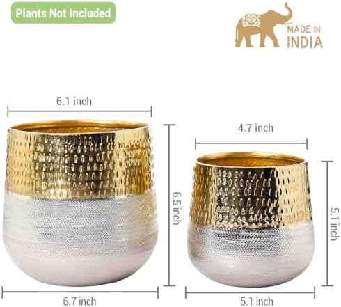 MyGift Hammered Brass and Silver Metal Planters, Handcrafted, 2 Pack - Image 6