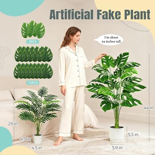 Der Rose 44" Artificial Plants Indoor, Monstera Floor Plant in White Pot - Image 3