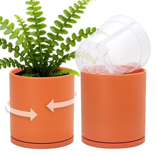 D'vine Dev Double-Layer Self-Draining Planter Set – Rotating Plastic Outer Pot with Clear Inner Liner for Root Health, Perfect for Indoor Plants, 6.5", Set of 2, Pumpkin, 73-V-E-2 by DvineDevPlanterPotsandStand