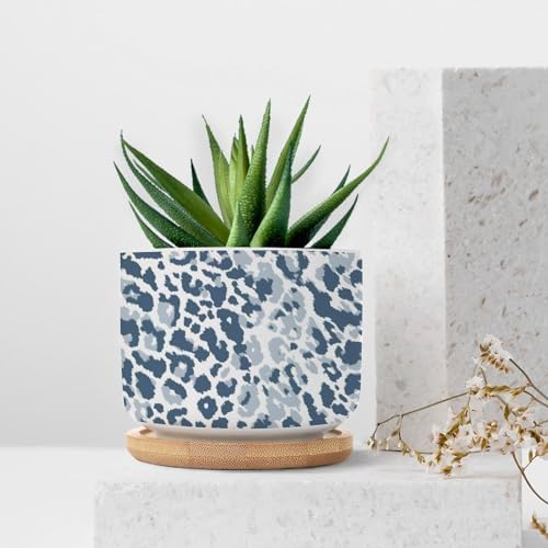 Leopard Dot Ceramic Planter Blue African Tribal Flower Pots for Indoor Plants with Drainage Holes and Saucers Pot for Pots Outdoor Indoor Plants - Image 7